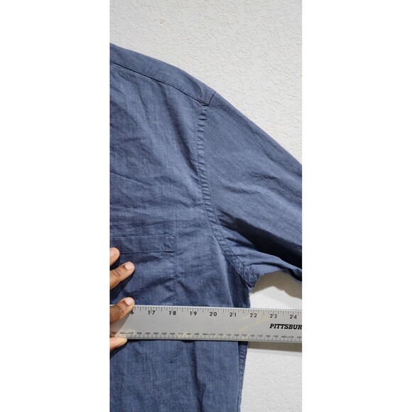J. Crew Mens Denim Blue Cotton Flex Washed Button Down Work Dress Shirt Size LT - Picture 8 of 14